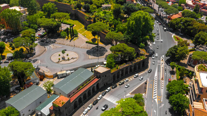 Aerial view of Porta Metronia in Rome, Italy.
