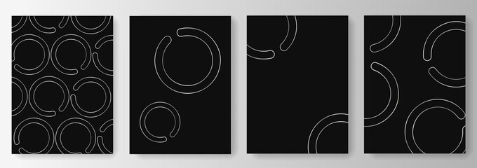 Collection of black backgrounds with abstract silver circles