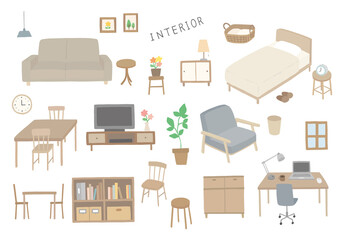 インテリア・家具の手描きイラストセット（カラー/輪郭線なし）