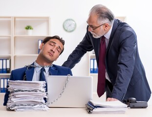 Old boss and young male employee in the office