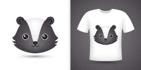 Skunk head on white shirt