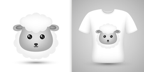 Sheep head on white shirt