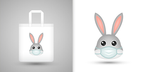 Rabbit head on white tote bag