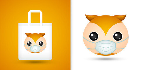 Owl head on white tote bag