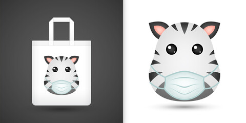 Zebra head on white tote bag