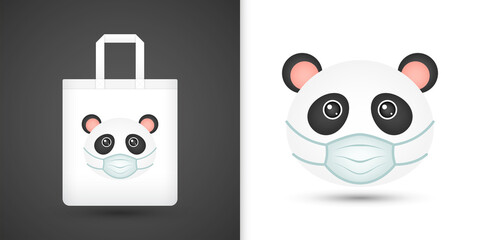 Fototapeta premium Panda head on white tote bag