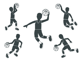 Black and white Basketball player character set.Fighter concept.