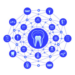 Group of Dental icons with line polygon background.Education for dental concept.
