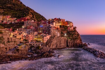 Colorful cliffside houses in Maranola, Cinque Terre, northern Italy.