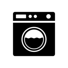 Washing machine icon. Vector illustration of electrical equipment for washing clothes. Flat and simple design isolated on white background. Bathroom equipment. Laundromat.