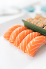 Japanese seafood sushi, on white background