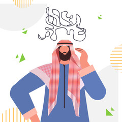 depressed arab man with tangled brains psychotherapy session treatment of stress addictions mental problems