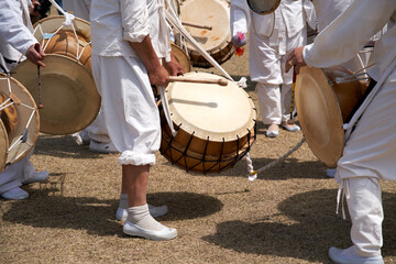 Fototapeta premium People in samulnori clothes, a traditional Korean folk game