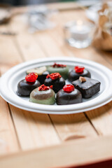 mix of chocolate candies, top view
