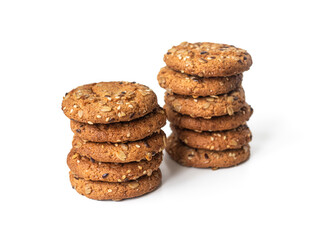 Round oatmeal cookies with seeds and peanut crumbs