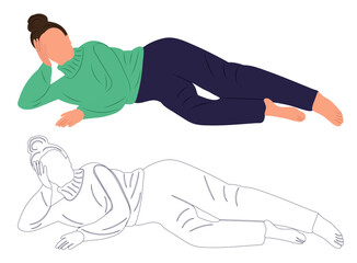 woman lies flat design, isolated, vector