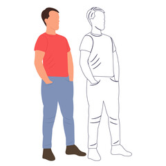 man flat design, sketch, outline