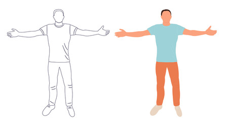 man flat design, sketch, outline, isolated, vector