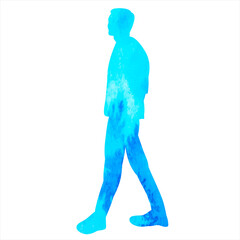 man walking watercolor silhouette, on white background, isolated