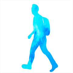 man walking watercolor silhouette, on white background, isolated, vector