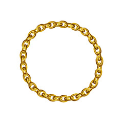 Golden chain round border frame. Wreath gold circle shape. Realistic vector illustration isolated on a white background. 