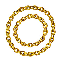 Golden chain round border frame. Wreath gold circle shape. Realistic vector illustration isolated on a white background. 