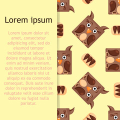 Seamless vector pattern of owl. Square owl on background. 