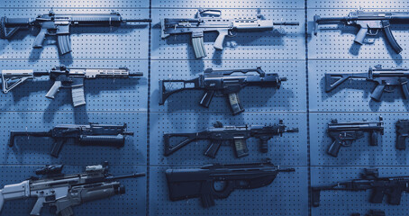 Collection of rifles and carbines on the wall
