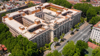 Aerial view of the Italian Ministry of Education located in the Trastevere district of Rome, Italy....