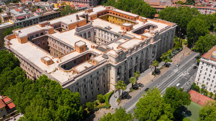 Aerial view of the Italian Ministry of Education located in the Trastevere district of Rome, Italy. The ministry is located in a beautiful historic building.