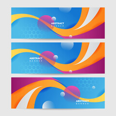 Abstract colorful polygon banner design template. Colorful tech web banner with geometric shapes backdrop and gradient colors. Vector graphic design banner pattern presentation background.