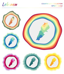 Lebanon logo collection. Colorful badge of the country. Layers around Lebanon border shape. Vector illustration.