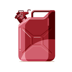 Colorful metal jerry can integrated carrying handle and cap with a locking pin for storage and transportation of flammable fuels. Isolated background. Flat cartoon illustration for poster, web design