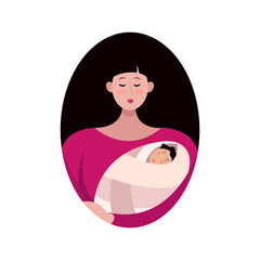 Stylization of a young beautiful woman with a baby. Happy motherhood. Mother's Day element