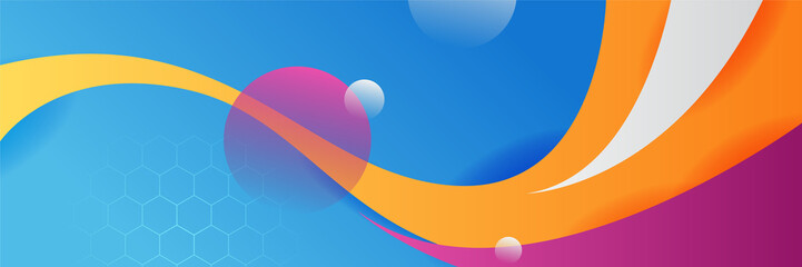 Abstract colorful polygon banner design template. Colorful tech web banner with geometric shapes backdrop and gradient colors. Vector graphic design banner pattern presentation background.