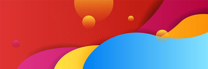 Colorful web banner concept with push button. Collection of horizontal promotion banners with gradient colors and abstract dynamic shapes. Header design for website. Vibrant background.