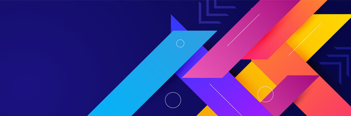 Abstract colorful polygon banner design template. Colorful tech web banner with geometric shapes backdrop and gradient colors. Vector graphic design banner pattern presentation background.