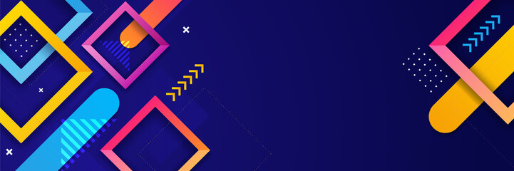 Abstract colorful polygon banner design template. Colorful tech web banner with geometric shapes backdrop and gradient colors. Vector graphic design banner pattern presentation background.