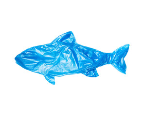 Fototapeta premium Fish created by a blue garbage bag isolated on a white background