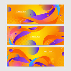 Colorful web banner concept with push button. Collection of horizontal promotion banners with gradient colors and abstract dynamic shapes. Header design for website. Vibrant background.