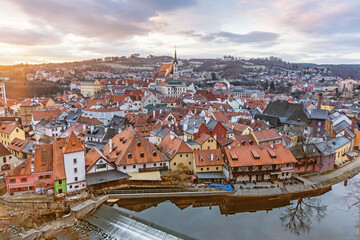 Beautiful old town at Cesky Krumlov, Czech Republic in sunrise. UNESCO World Heritage Site.