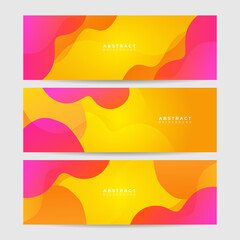 Obraz premium Colorful web banner concept with push button. Collection of horizontal promotion banners with gradient colors and abstract dynamic shapes. Header design for website. Vibrant background.