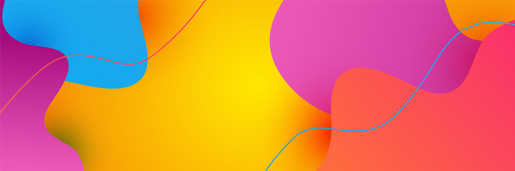 Colorful web banner concept with push button. Collection of horizontal promotion banners with gradient colors and abstract dynamic shapes. Header design for website. Vibrant background.