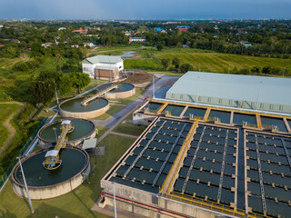 Aerial view of water supply and treatment tank for cleaning up and recycling the contaminated...