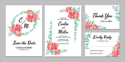 Fototapeta na wymiar Wedding Invitation Card Template Flower Watercolor