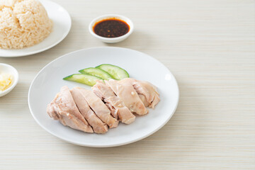 Hainanese chicken rice or rice steamed with chicken soup