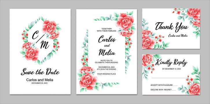Flower Watercolor Wedding Invitation Card Template