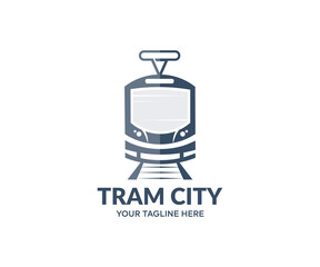 Modern tram, City tram rides through the streets of the city logo design. Public urban transportation vector design and illustration.