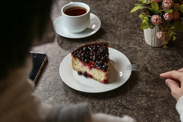 Creamy cheese with strawberries and winter berries. Creative atmospheric design.