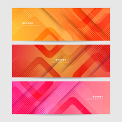 Abstract orange pink polygon banner design template. Colorful tech web banner with geometric shapes backdrop and gradient colors. Vector graphic design banner pattern presentation background.